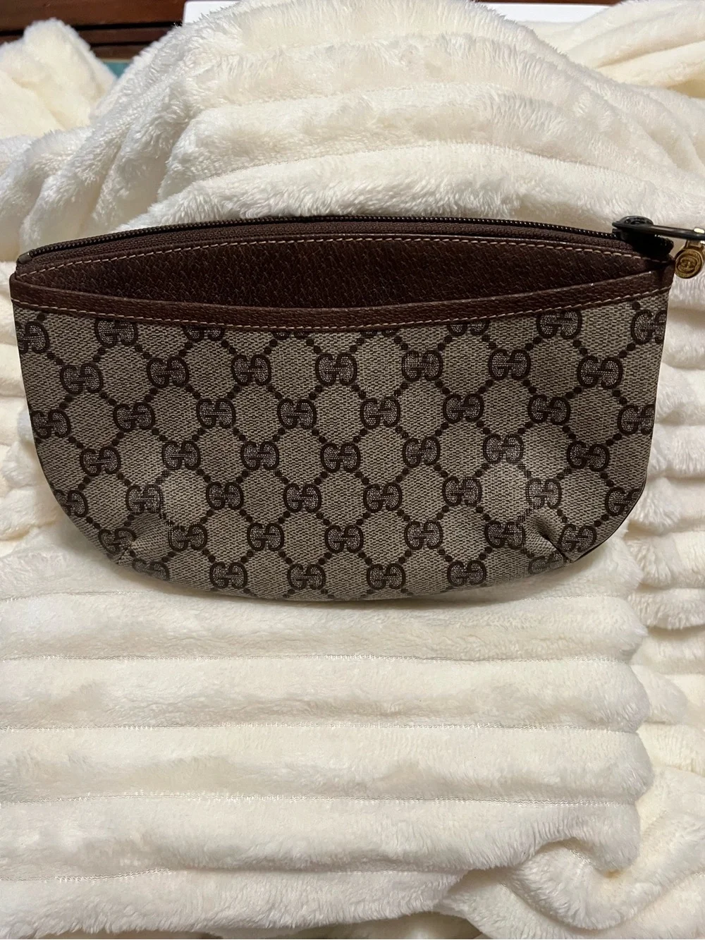 Vintage Gucci Brown GG Logo Canvas and Leather Cosmetic Bag